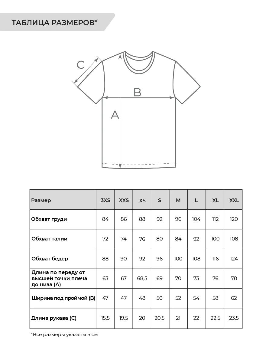 размерная таблица Футболка базовая
