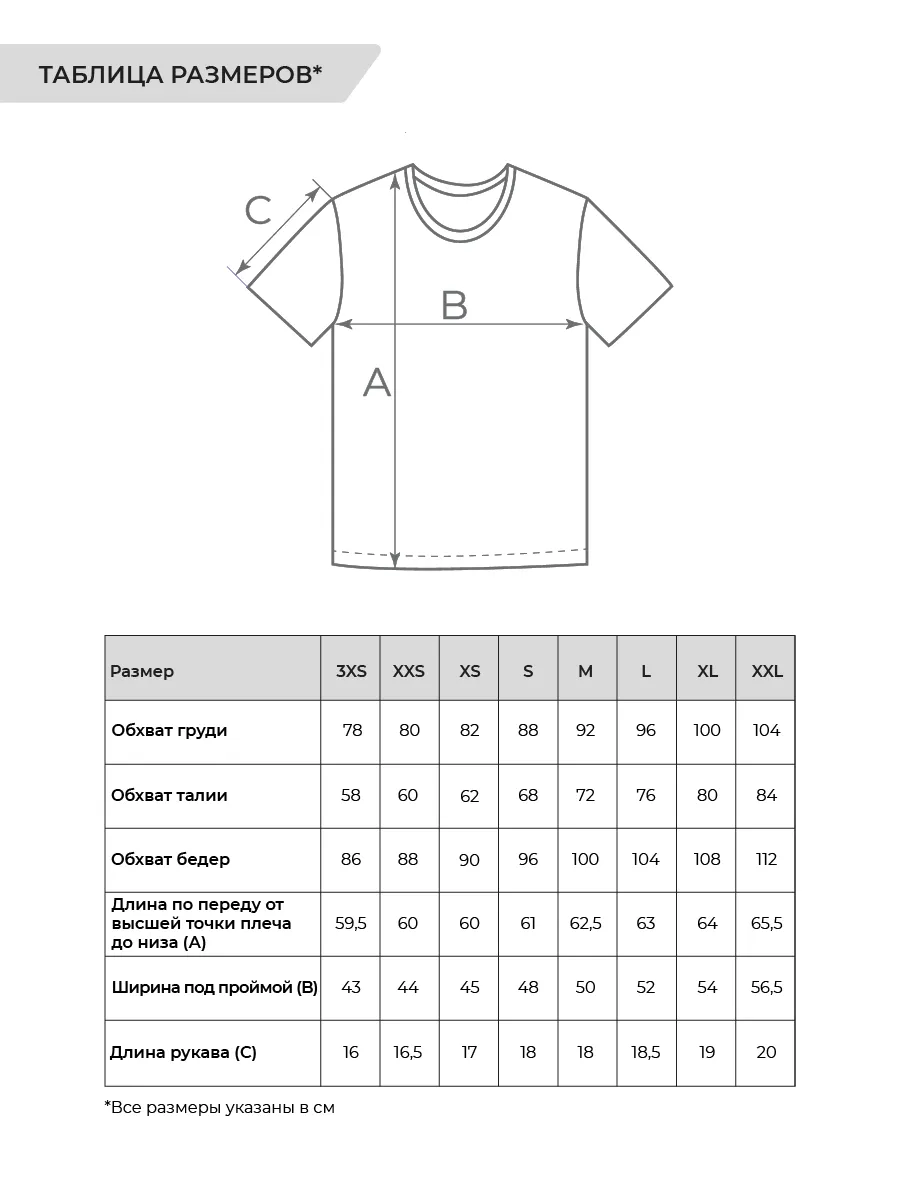 размерная таблица Футболка базовая